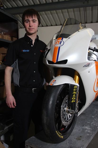 Olie Linsdell with the Honda-power FTR Moto2 GP machine, which will make its British racing debut at the 2010 TT